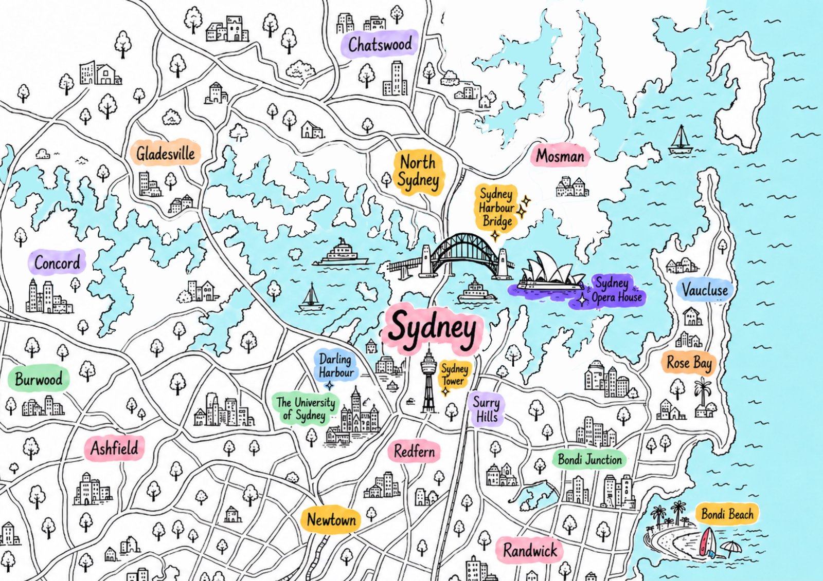 Illustrated map of Sydney