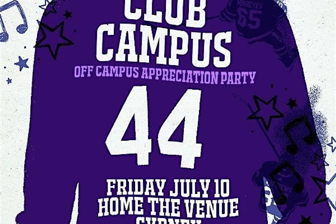 the back of a hockey jersey with Club Campus as the player name, and the event details beneath it